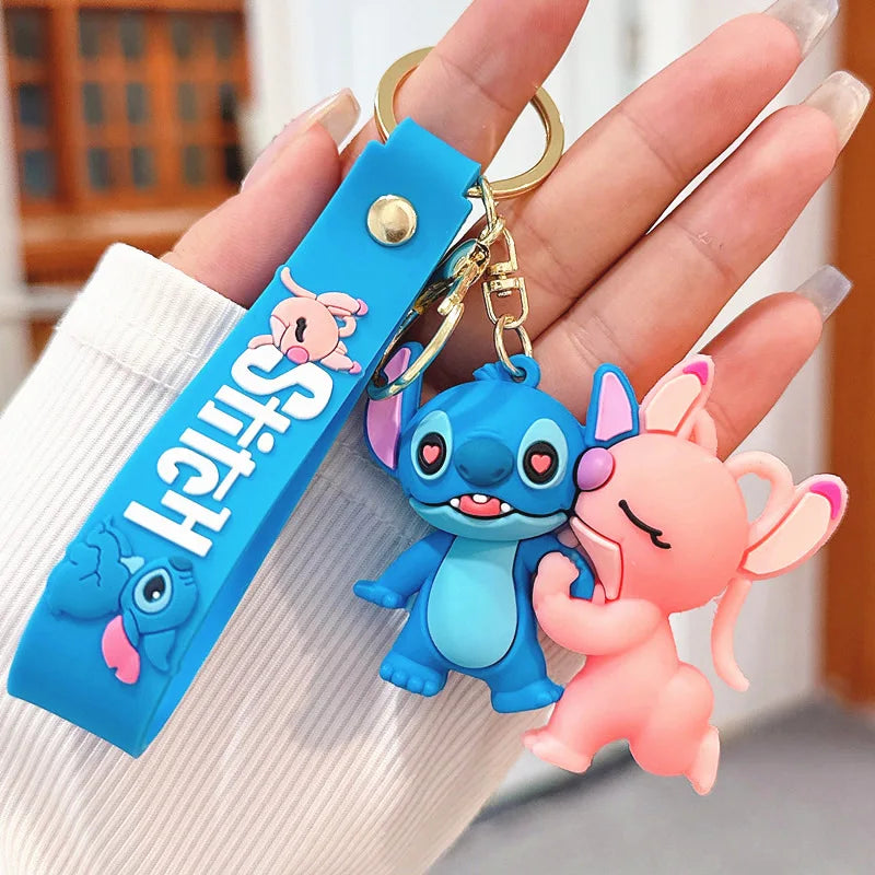 Wholesale Anime Disney Keychain New Mickey Mouse Minnie Lilo & Stitch Doll Keyring Ornament Key Chain Car Pendant Kid Toys Gifts