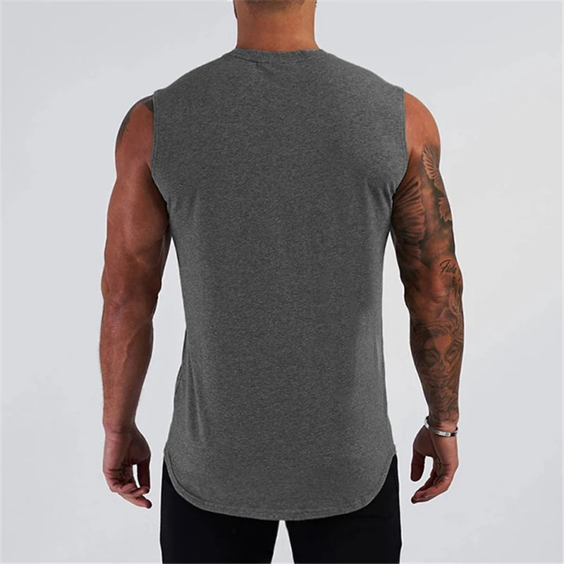 Gym Running Workout Sleeveless T-Shirts Cotton Breathable Tank Tops Men's Bodybuilding Fitness Sportwear Training Muscle Vests