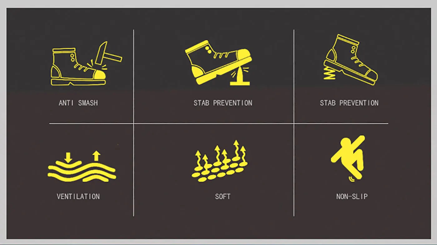 Safety shoes are anti smashing, anti piercing, lightweight, soft, comfortable, breathable, and protective work shoes