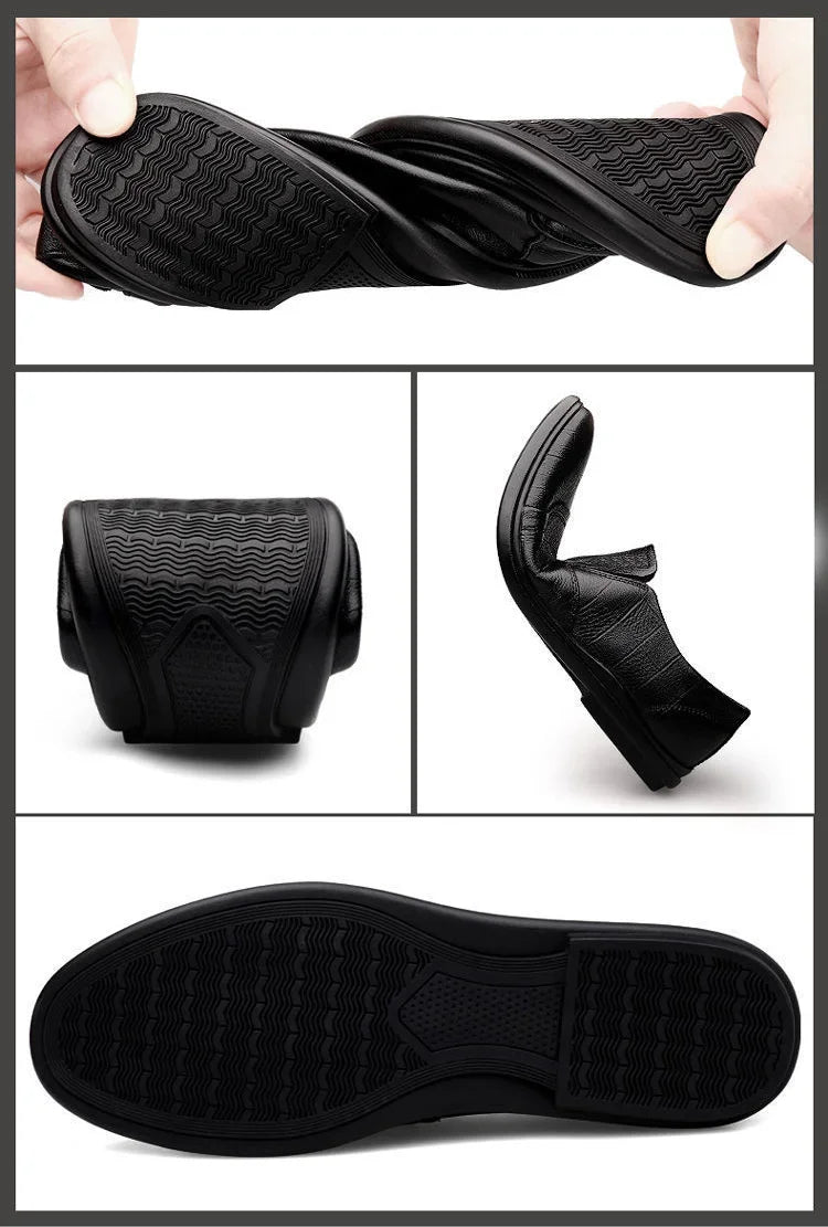 Social Shoe Male Spring Autumn Brown Men's Formal Shoes Round Toe Black Official Leather Casual Cowhide Footwear Clothing Office