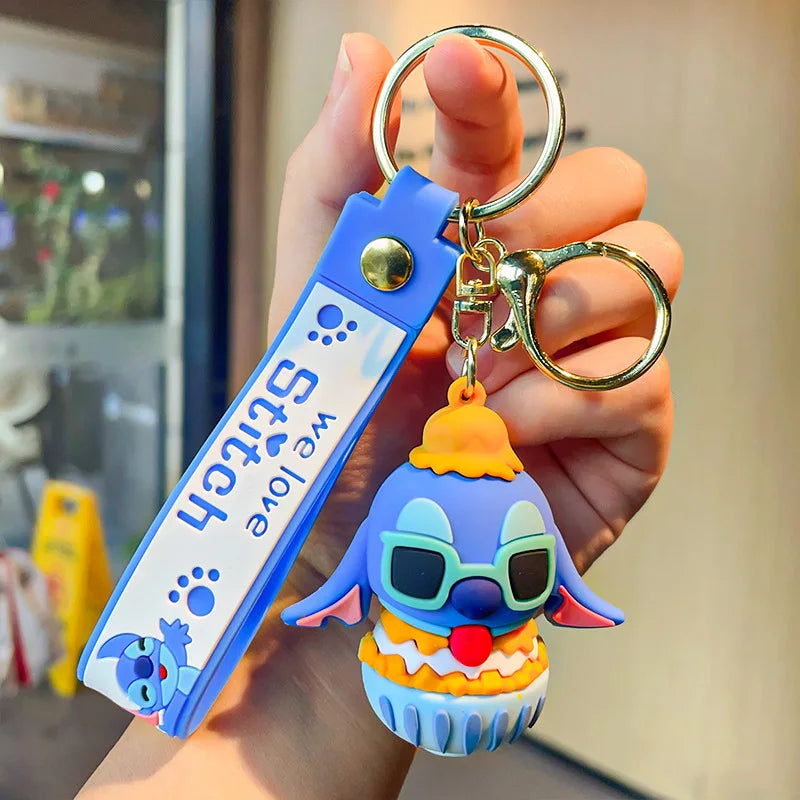 New Cartoon Anime Disney Keychain Mickey Mouse Minnie Lilo & Stitch Doll Keyring Ornament Key Chain Car Pendant Kids Toys Gift