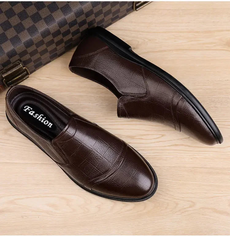 Social Shoe Male Spring Autumn Brown Men's Formal Shoes Round Toe Black Official Leather Casual Cowhide Footwear Clothing Office
