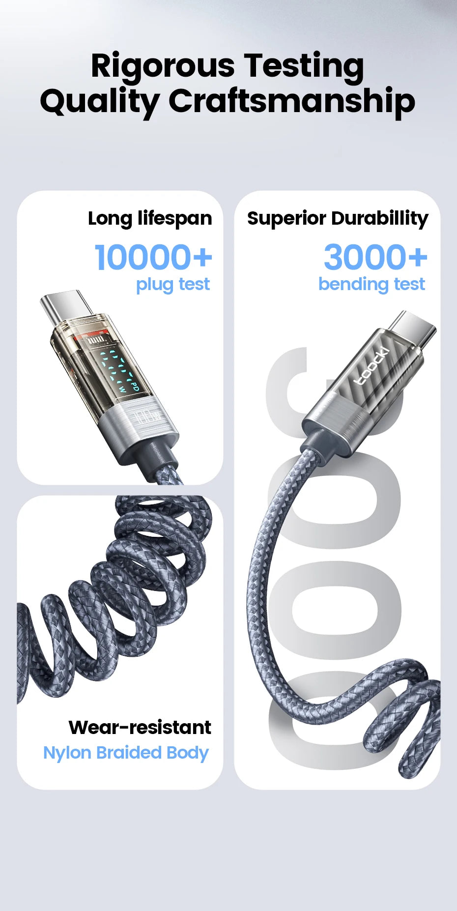 Toocki Type C to Type C Cable 100W Display Fast Charging Charger USB C to USB C Transparent PD Cable For IPhone15 Xiaomi Macbook