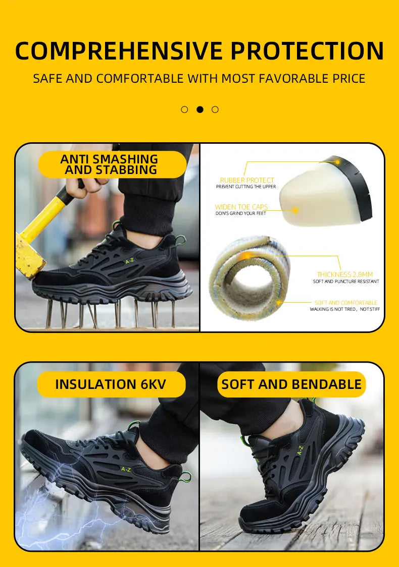 Safety Shoes Men Steel Toe Work Shoes Anti-smash Anti-puncture Indestructible Shoes Protective Boots Tactical Boots