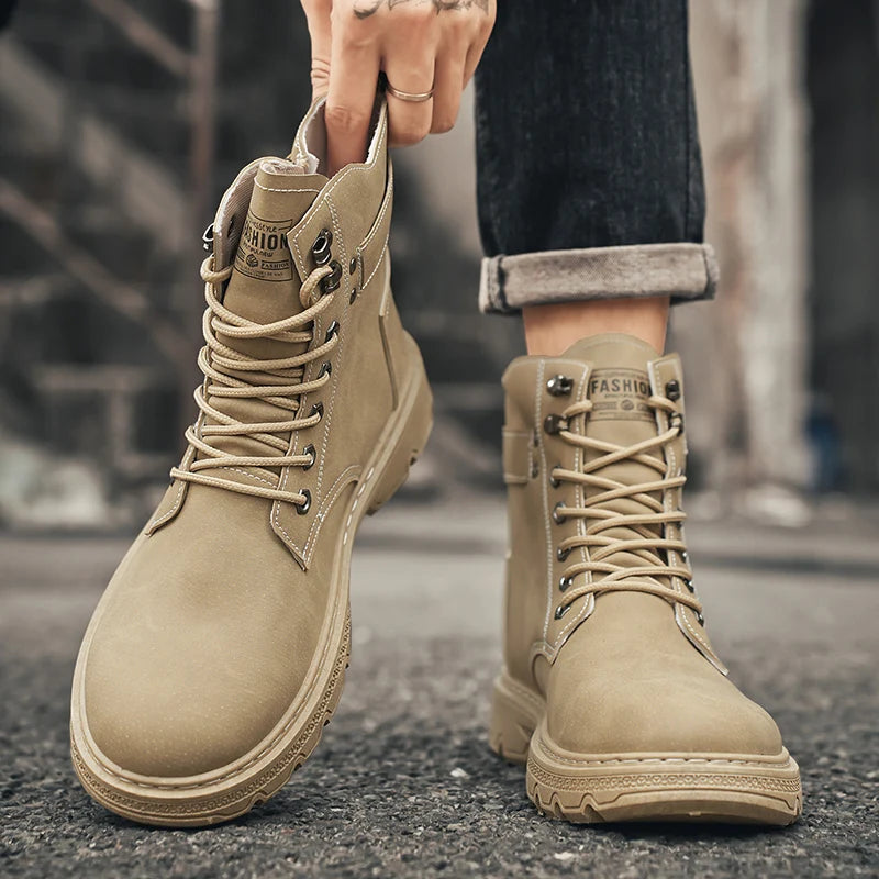 High-top boots, British style, casual and versatile, men's shoes for workwear
