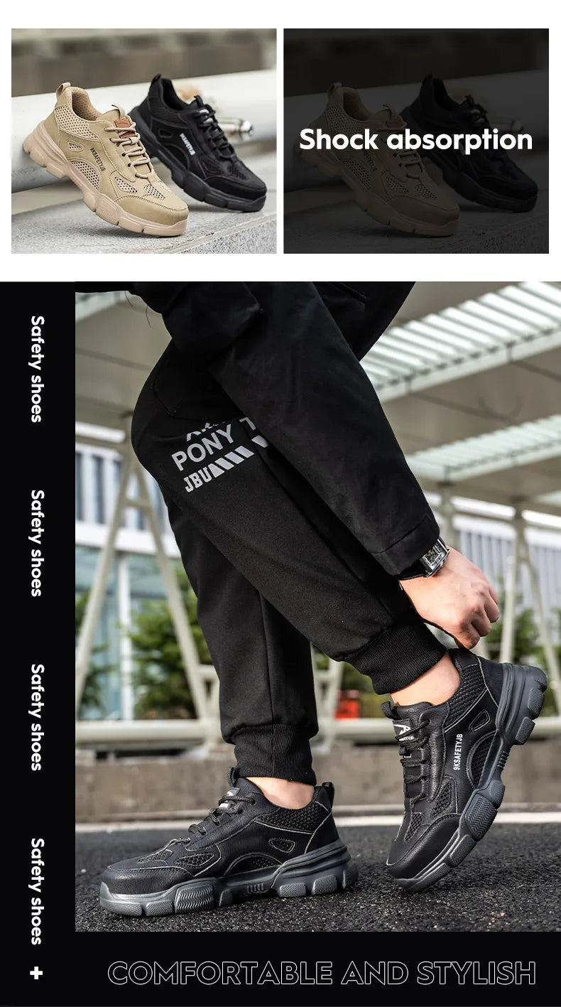 Safety Shoes Men for Work Sneaker Anti-smash Non Slip Work Shoes Steel Toe Protection Shoes Lightweight Breathable Work Boots