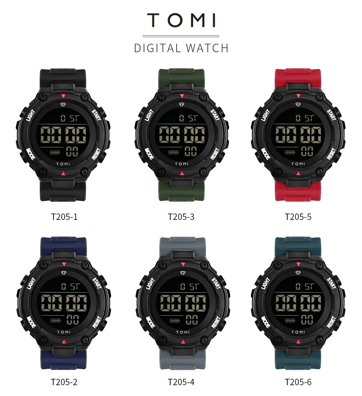 TOMI Tactical Digital Watch Military Green Black 4-Button Sport Modes Shockproof Waterproof Outdoor Hiking