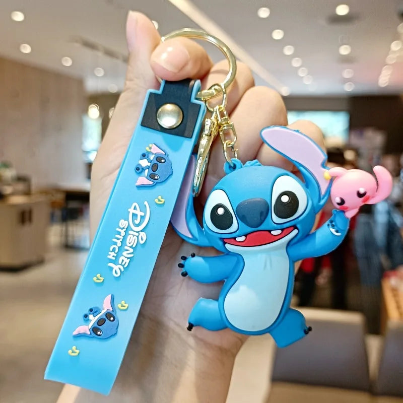 Wholesale Anime Disney Keychain New Mickey Mouse Minnie Lilo & Stitch Doll Keyring Ornament Key Chain Car Pendant Kid Toys Gifts