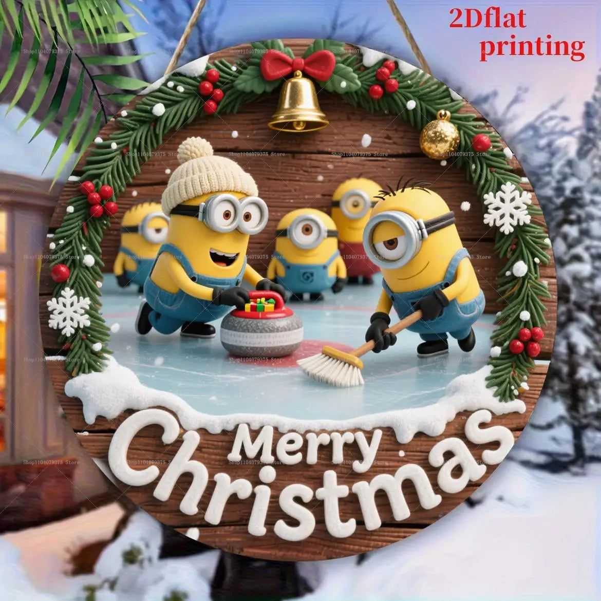 Christmas Minions Wooden Yard Sign Round Sign Creative Decorative Sign Suitable For Home Garden Terrace Snow House Decoration