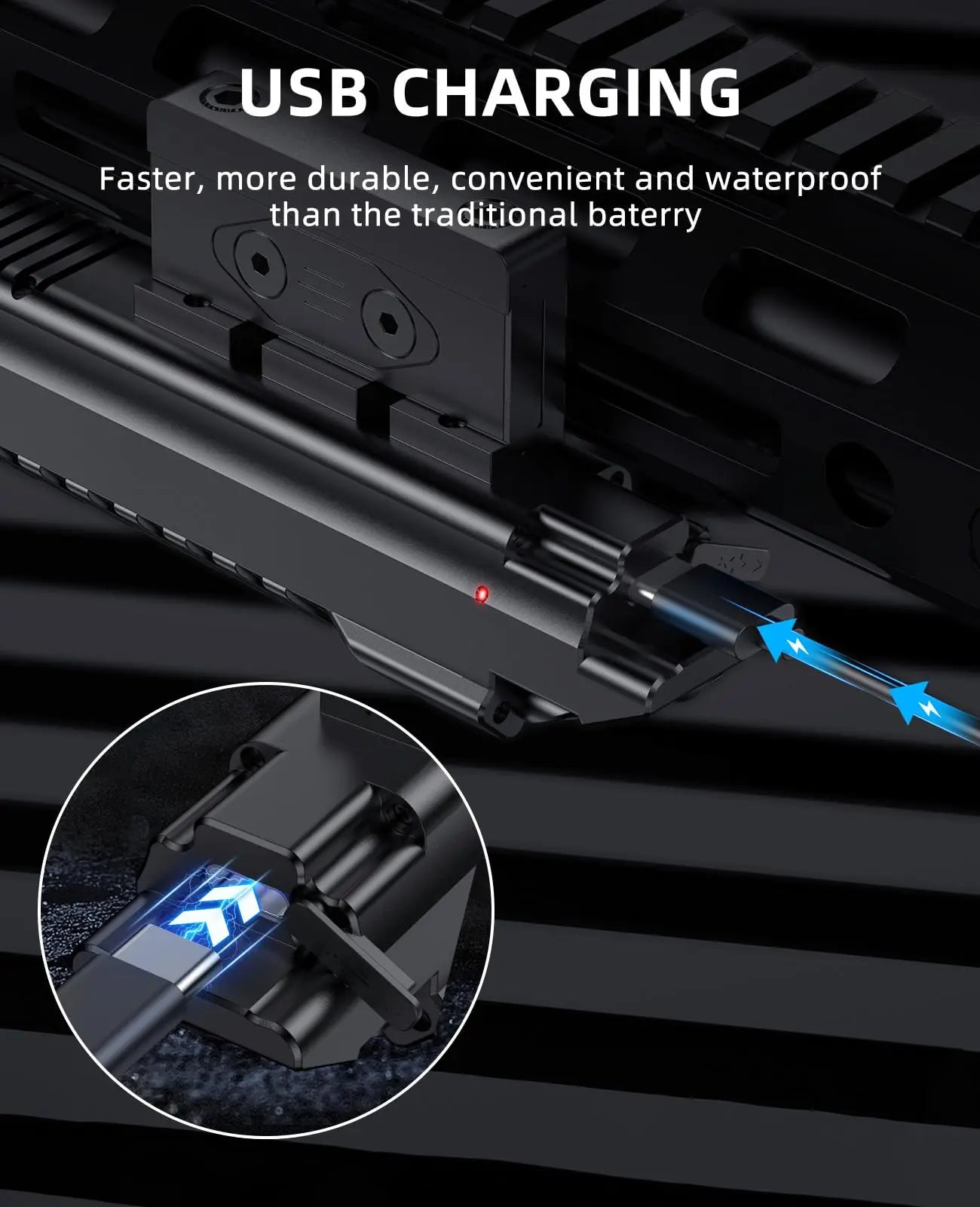 Tactical Flashlight 2400 Lumens Rifle Laser Light Rechargeable Picatinny and M-Rail Red Light Laser Beam Strobe Mode