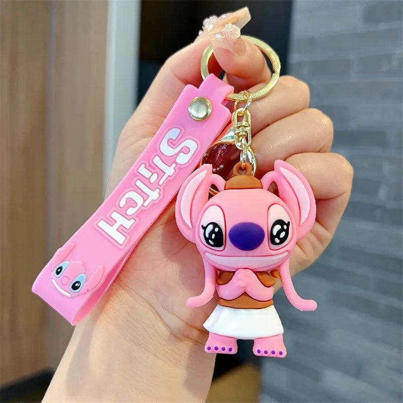 Wholesale Anime Disney Keychain New Mickey Mouse Minnie Lilo & Stitch Doll Keyring Ornament Key Chain Car Pendant Kid Toys Gifts