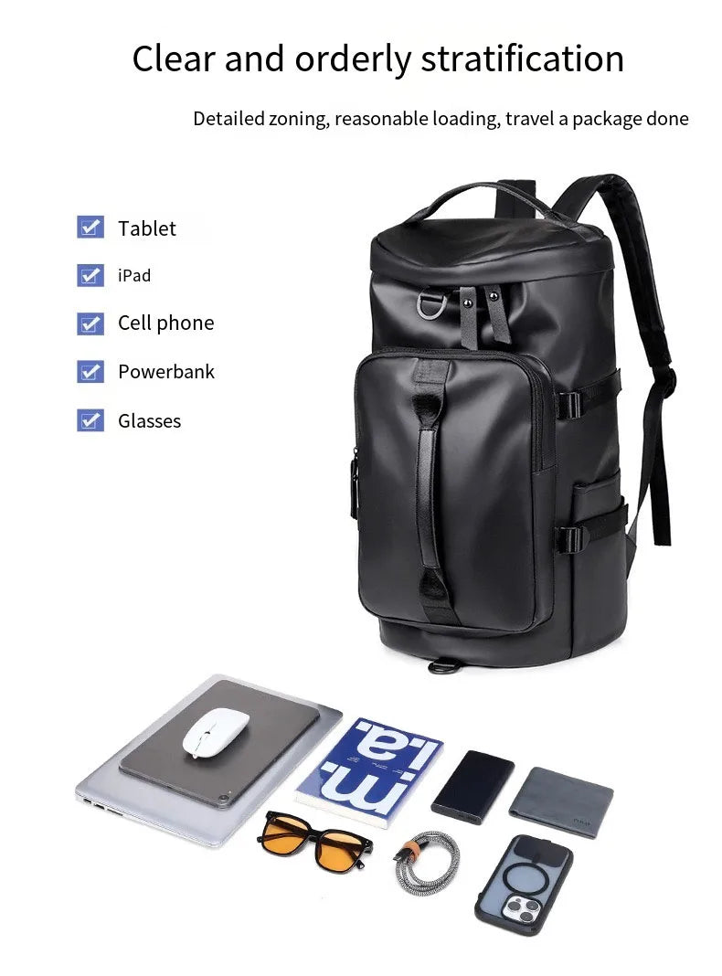 Sports Backpack, Large-Capacity Cylindrical Gym Bag, Unisex Training Bag, Dry and Wet Separation Handbag, Multi-Purpose Water-Repellent Travel Bag, Single Shoulder Crossbody Bag