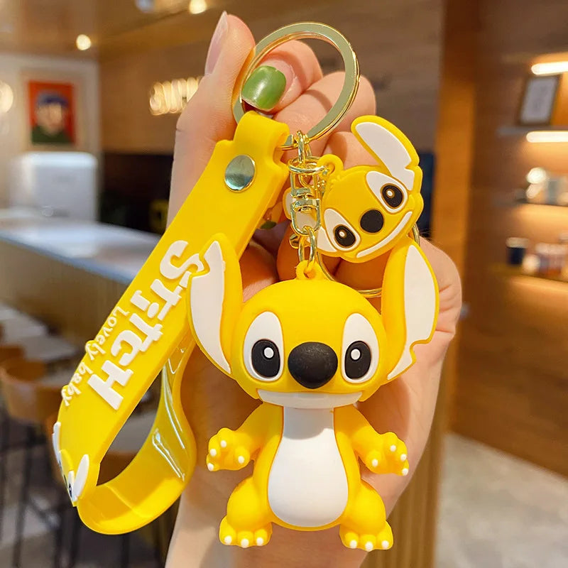 New Cartoon Anime Disney Keychain Mickey Mouse Minnie Lilo & Stitch Doll Keyring Ornament Key Chain Car Pendant Kids Toys Gift