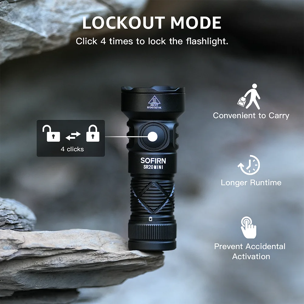 Sofirn SR20 MINI 1200lm Flashlight 18350 White and Red LED Light for Camping, Hunting, and Emergency Situations IP68 Waterproof