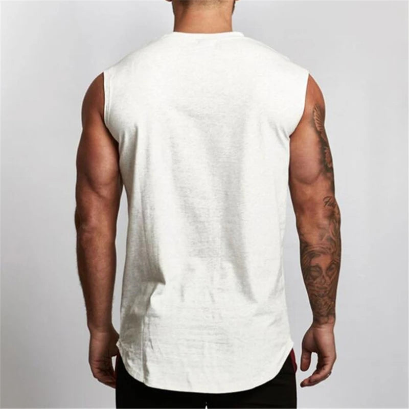 Gym Running Workout Sleeveless T-Shirts Cotton Breathable Tank Tops Men's Bodybuilding Fitness Sportwear Training Muscle Vests