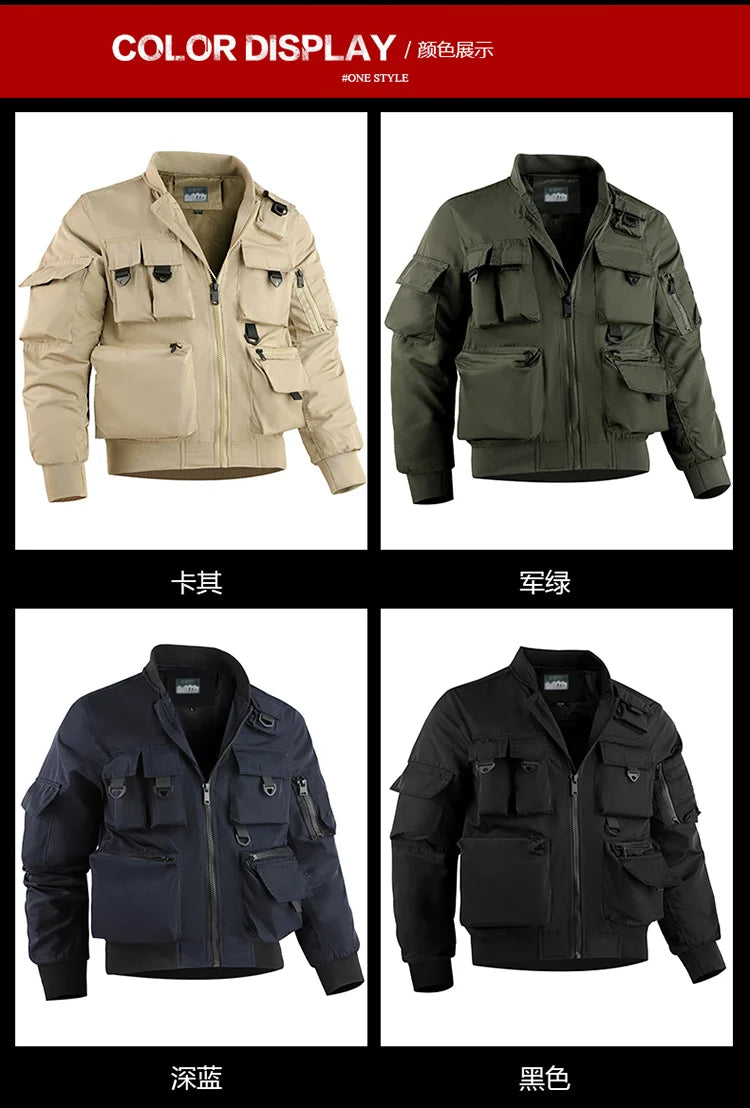 Tactical Jacket Men Autumn and Winter Casual Versatile Trend Outdoor Safari Style Cargo Coat Windproof Campus Clothing