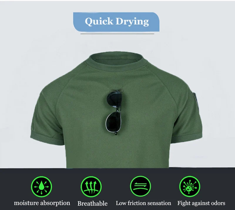 Tactical T-shirt Sport Short Sleeve Men's Summer Quick Dry Short Sleeve Elastic Breathable Workwear Outdoor Running T-Shirt