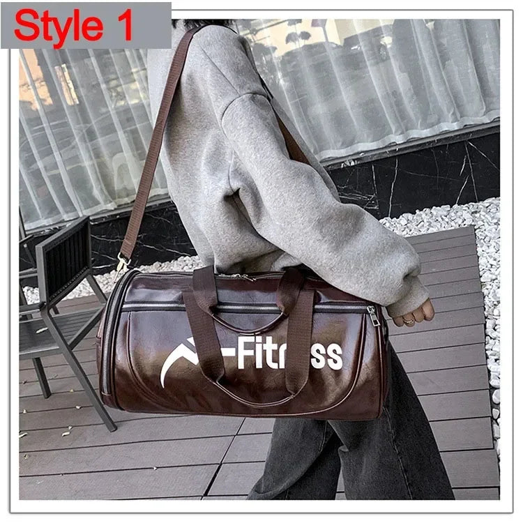 Gym Bag Men and Women Shoulder Bag Messenger Portable Training Basketball Bag Cylinder Travel Bags Sports Leather Handbag Tennis