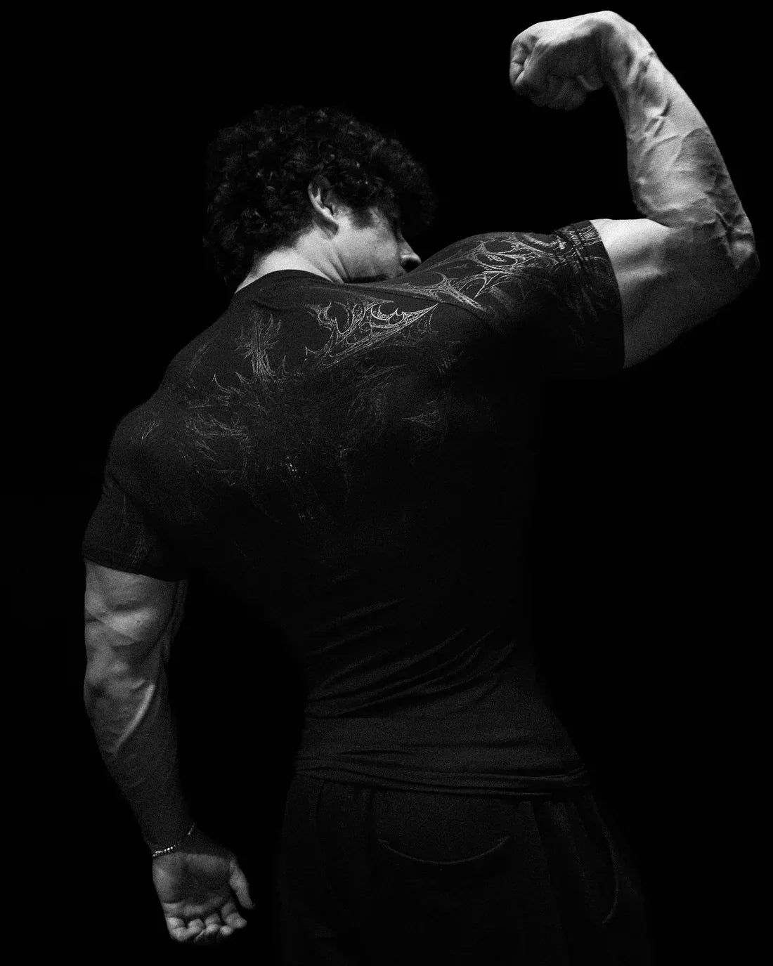 GYM T-shirt Men's Dark Gothic Print Muscle Tee High Elasticity And Quick Drying Exercise For Bodybuilding Training 2025 Summer