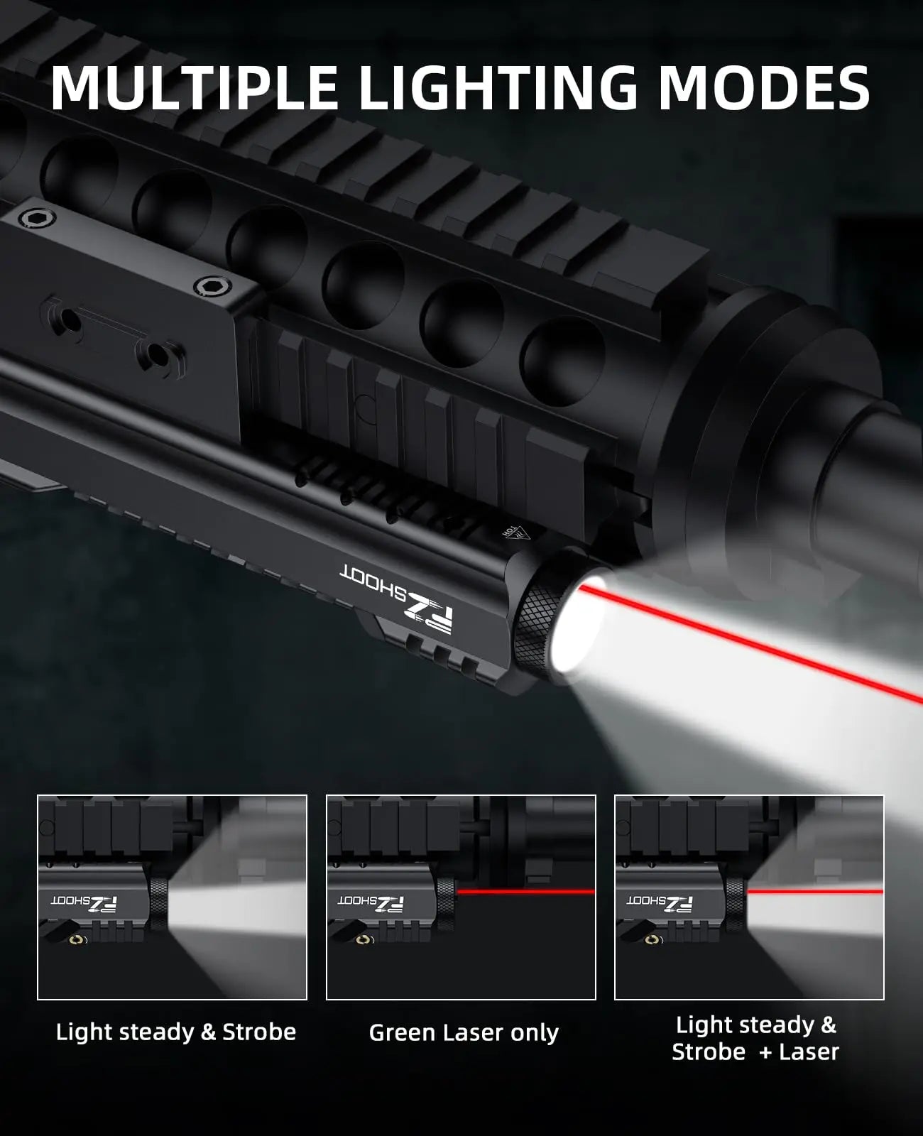 Tactical Flashlight 2400 Lumens Rifle Laser Light Rechargeable Picatinny and M-Rail Red Light Laser Beam Strobe Mode