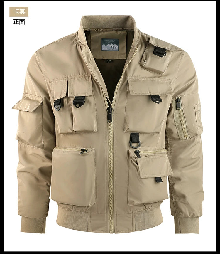 Tactical Jacket Men Autumn and Winter Casual Versatile Trend Outdoor Safari Style Cargo Coat Windproof Campus Clothing