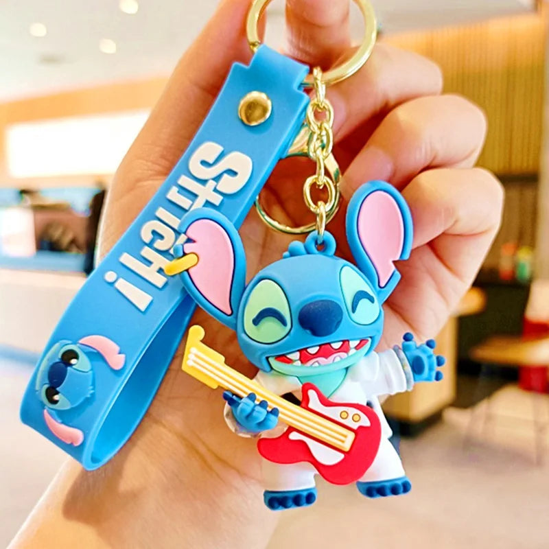 Wholesale Anime Disney Keychain New Mickey Mouse Minnie Lilo & Stitch Doll Keyring Ornament Key Chain Car Pendant Kid Toys Gifts