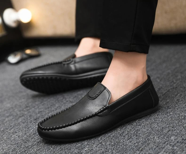 Round Toe Soft Flat Men's Leather Shoes High Quality Fashion Comfortable Designer 2025 Legitimate Luxury Sale Male Casual Shoe