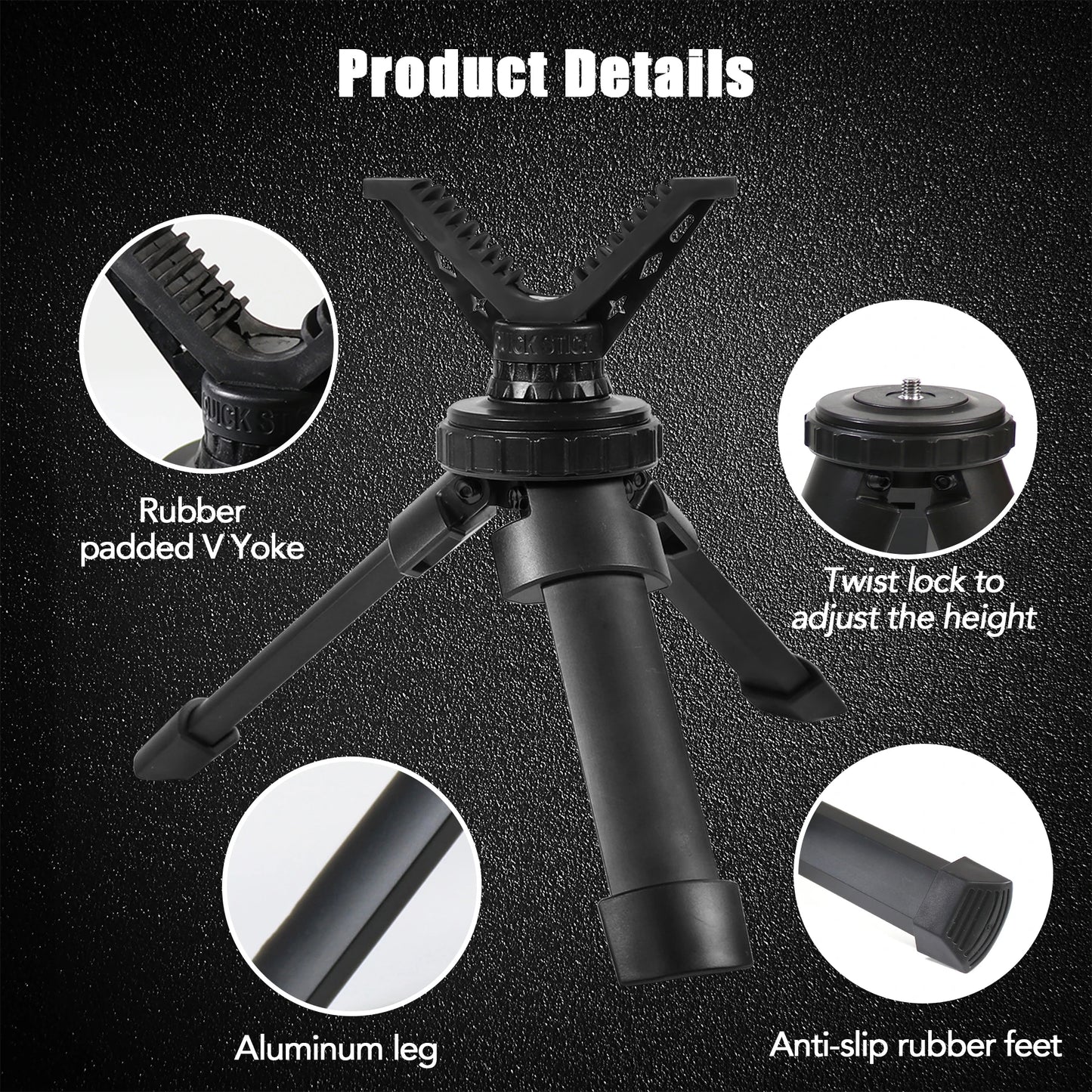 Tactical Shooting Rest Adjustable Height Compact Rifle Shooting Tripod V Yoke Durable Aluminum Construction for Shooting Hunting