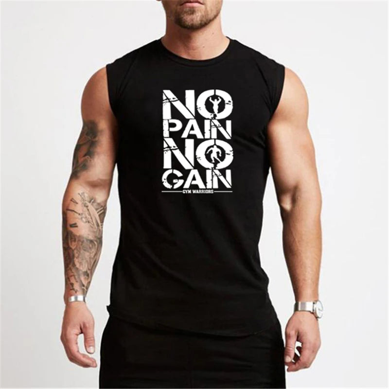 Gym Running Workout Sleeveless T-Shirts Cotton Breathable Tank Tops Men's Bodybuilding Fitness Sportwear Training Muscle Vests