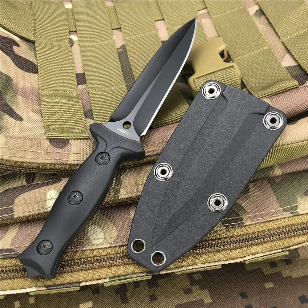 Tactical Outdoor Fixed Blade ABS Handle Steel Stainless Steel Double Edged Blade EDC Self Defense Survival Tool with Sheath