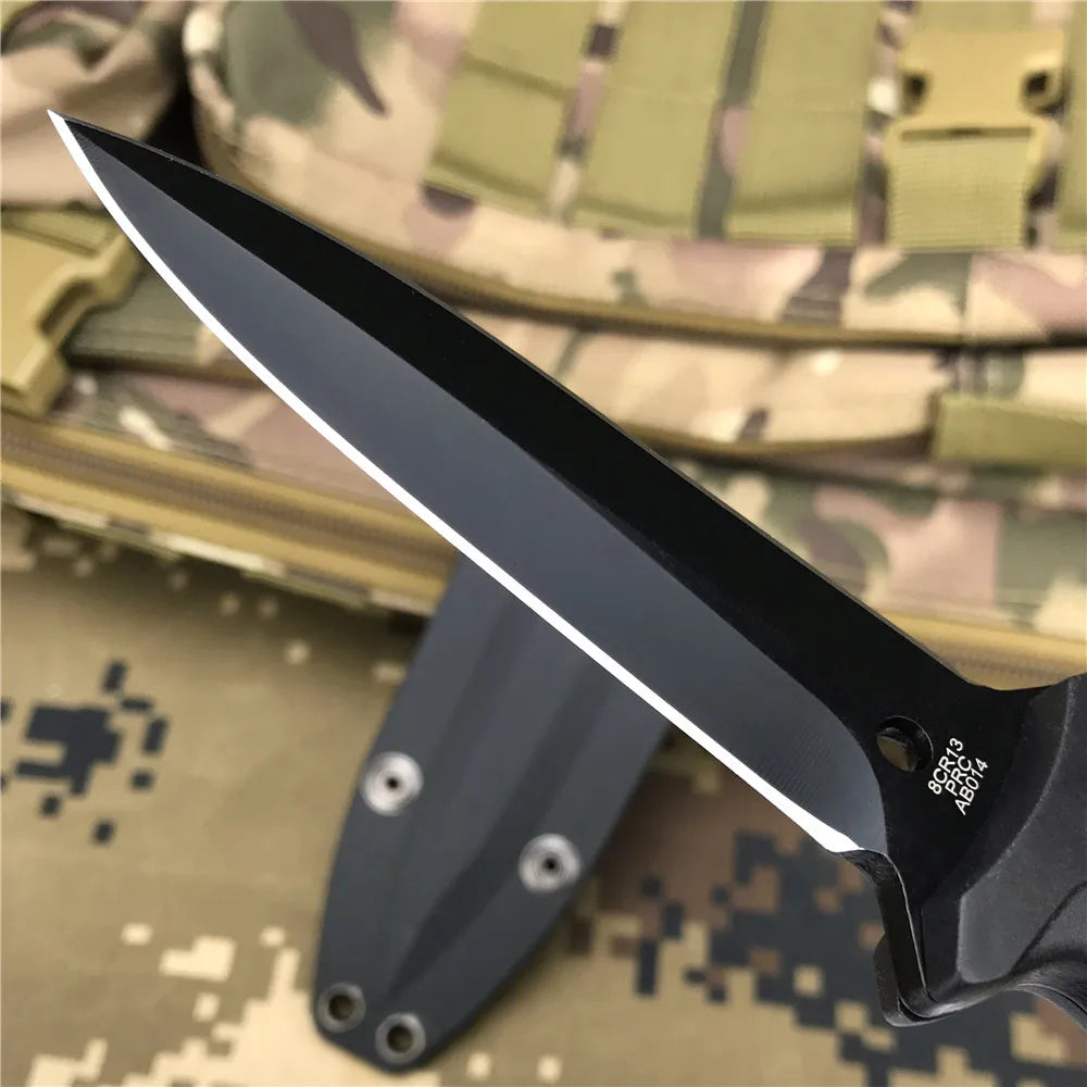 Tactical Outdoor Fixed Blade ABS Handle Steel Stainless Steel Double Edged Blade EDC Self Defense Survival Tool with Sheath