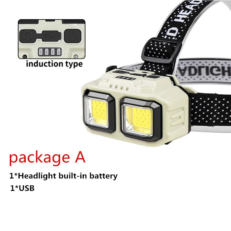 Powerful COB Headlamp Torch USB Rechargeable Flashlight Headlight Waterproof Head Light Camping Fishing Mining Light Lamp Torch