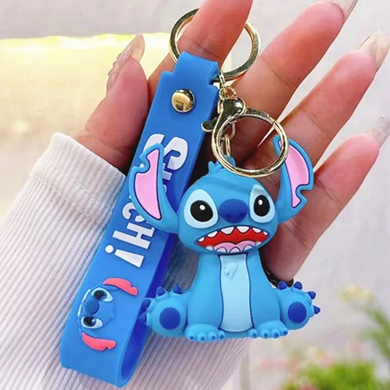 Wholesale Anime Disney Keychain New Mickey Mouse Minnie Lilo & Stitch Doll Keyring Ornament Key Chain Car Pendant Kid Toys Gifts