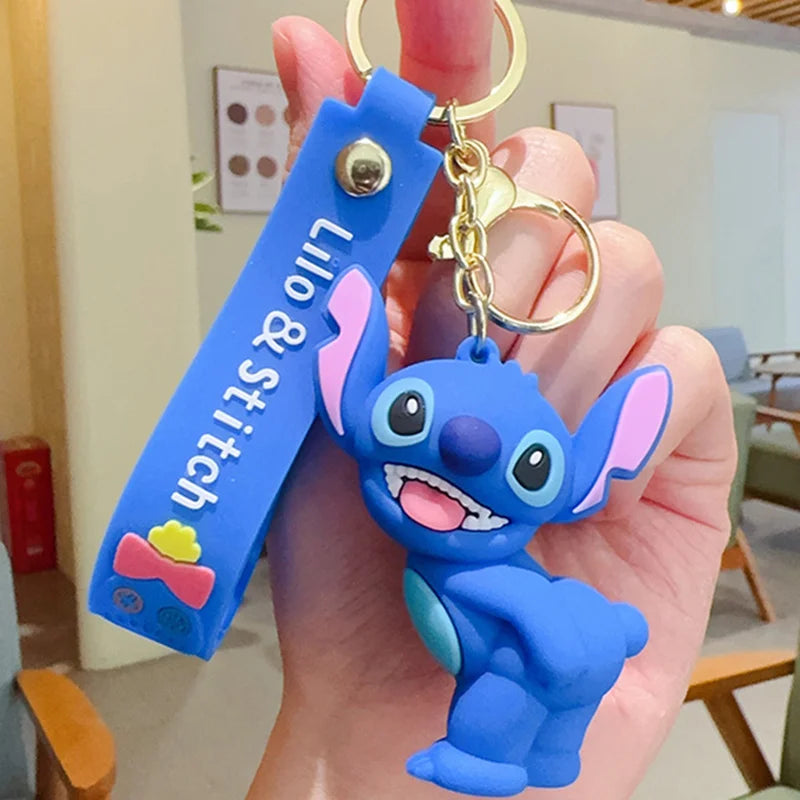 Wholesale Anime Disney Keychain New Mickey Mouse Minnie Lilo & Stitch Doll Keyring Ornament Key Chain Car Pendant Kid Toys Gifts