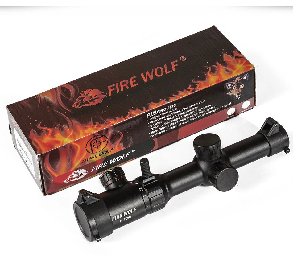 FIRE WOLF 1-4x20 Rifle Scope Green Red Illuminated Riflescope Range Finder Reticle Rifle Scope Air Rifle Optical Sight Hunting