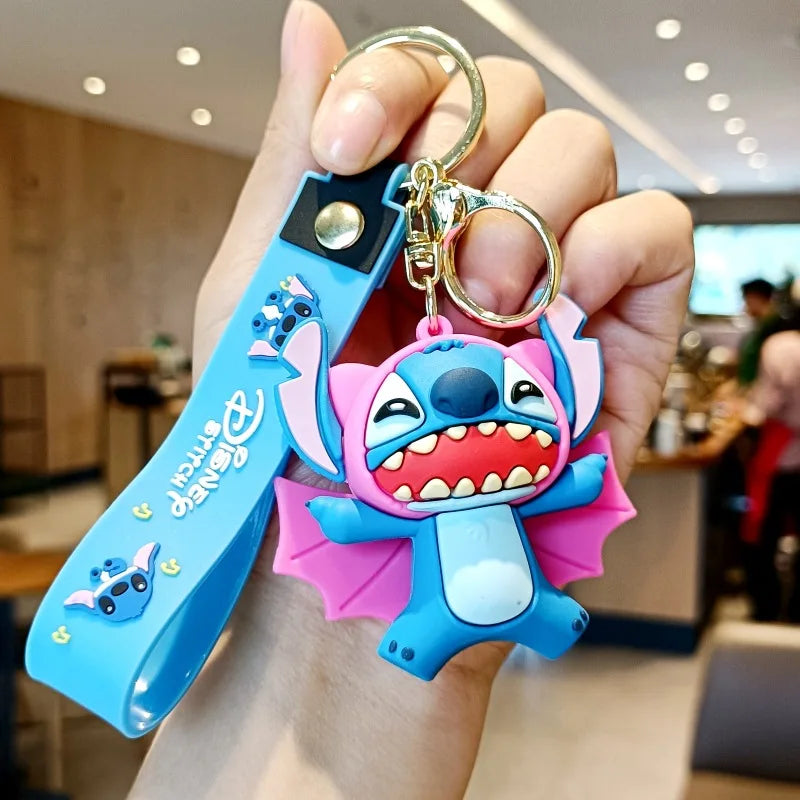 Wholesale Anime Disney Keychain New Mickey Mouse Minnie Lilo & Stitch Doll Keyring Ornament Key Chain Car Pendant Kid Toys Gifts