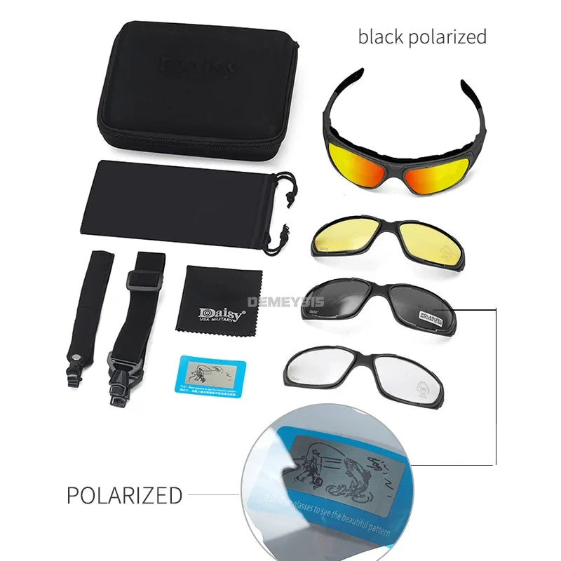 Tactical Glasses Outdoor Safety Polarized Sunglasses UV Protection for Hunting Biking Cycling Hiking Motorcycle Safety Eyewear