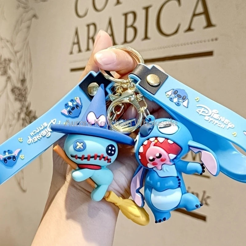 Wholesale Anime Disney Keychain New Mickey Mouse Minnie Lilo & Stitch Doll Keyring Ornament Key Chain Car Pendant Kid Toys Gifts