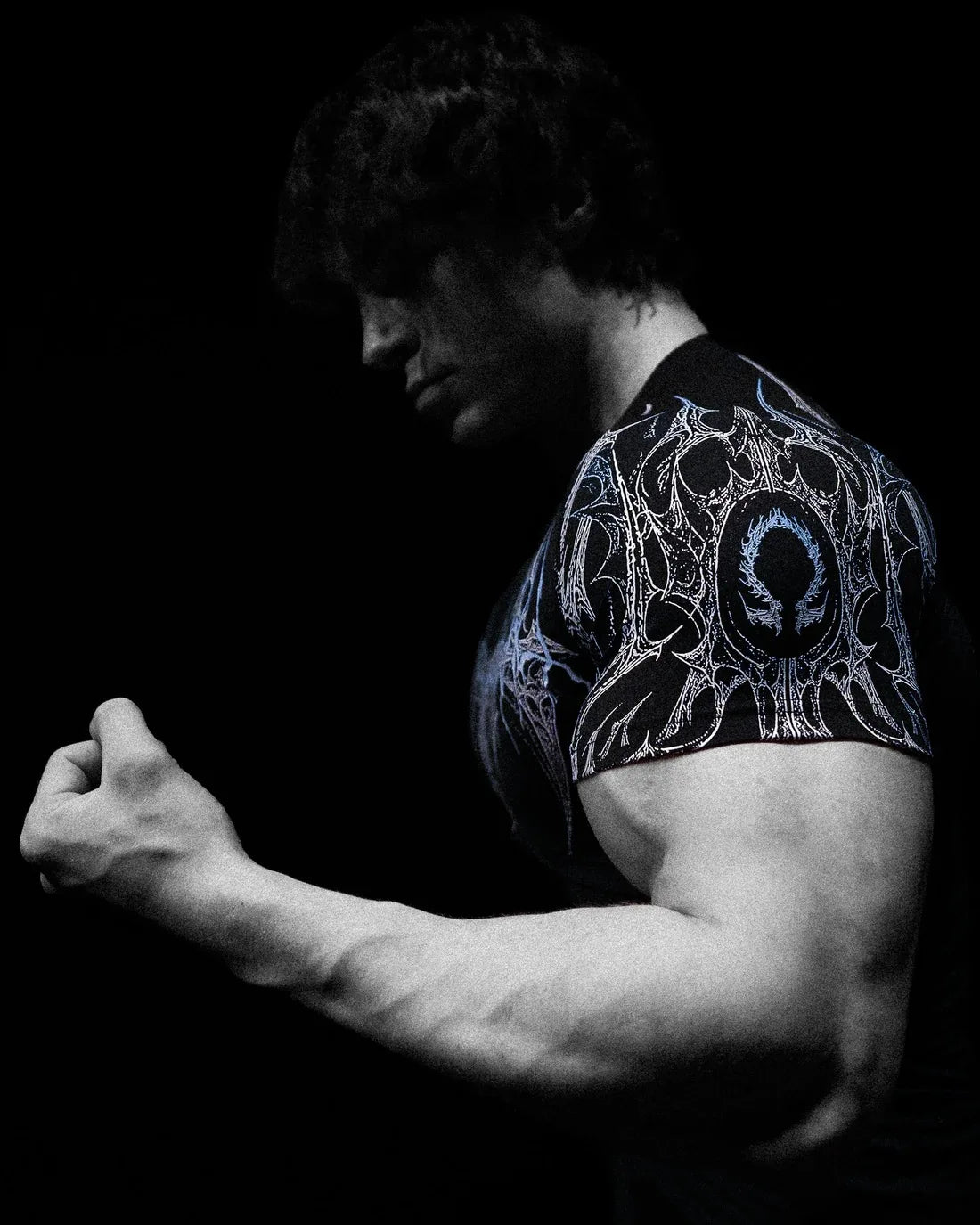 GYM T-shirt Men's Dark Gothic Print Muscle Tee High Elasticity And Quick Drying Exercise For Bodybuilding Training 2025 Summer