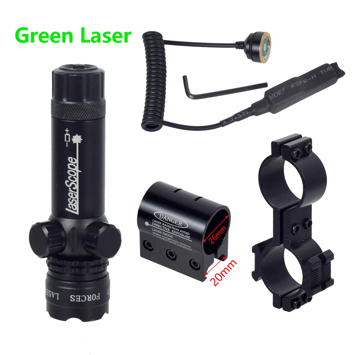 Tactical 532nm Scope With Pressure Switch Rifle Green Dot La-ser Red Dot La-ser Sight Picatinny Mounting Hunting Riflescope 20