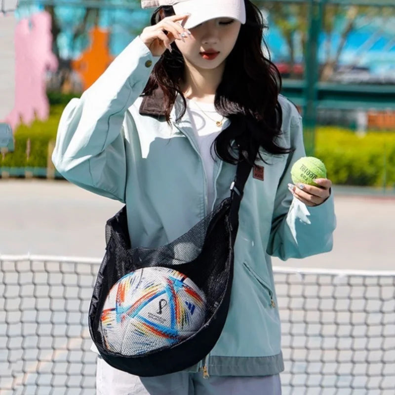 Sports Gym Ball Bag with Zipper Pocket Bag Shoulder Bag Drawstring Storage Oxford Mesh Backpack Basketball Football Pocket Pouch