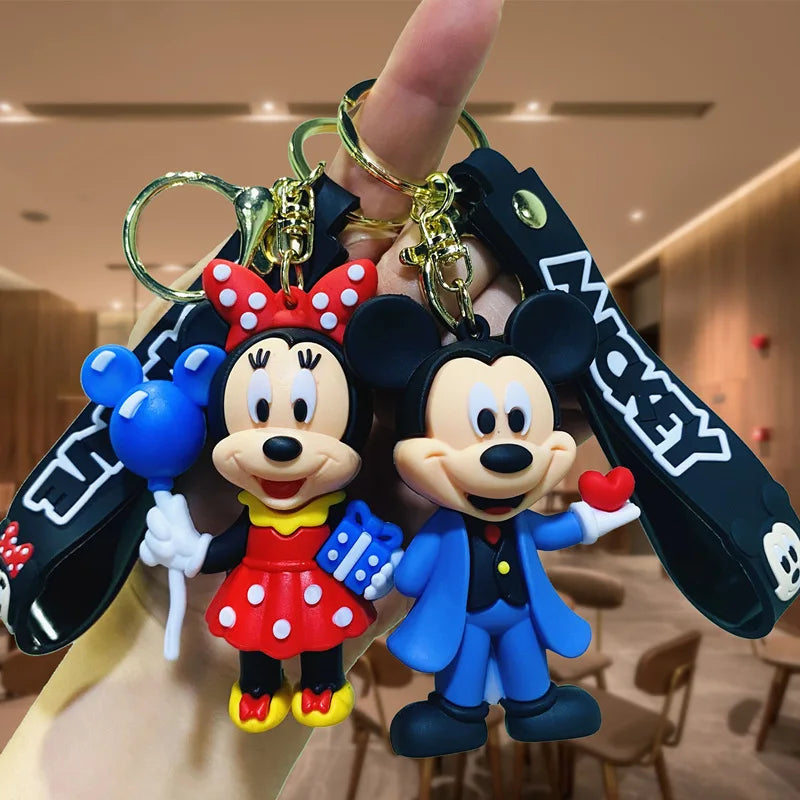 Wholesale Anime Disney Keychain New Mickey Mouse Minnie Lilo & Stitch Doll Keyring Ornament Key Chain Car Pendant Kid Toys Gifts