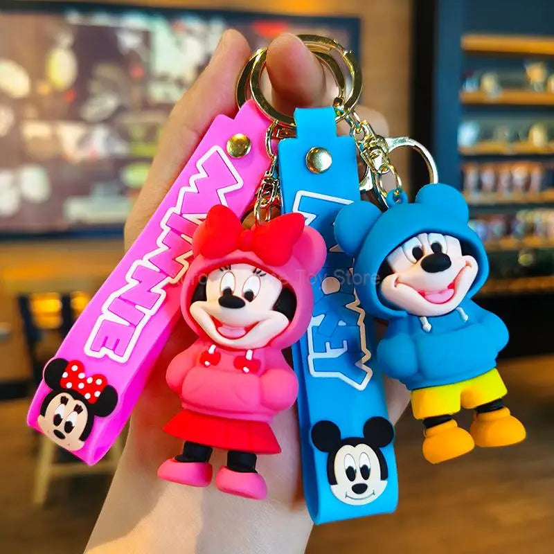 New Cartoon Anime Disney Keychain Mickey Mouse Minnie Lilo & Stitch Doll Keyring Ornament Key Chain Car Pendant Kids Toys Gift