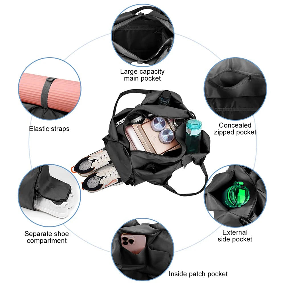 Yoga Mat Gym Bag For Women's Independent Shoe Compartment Handbags Travel Fitness Tote Bag Large Capacity Swimming Shoulder Bag
