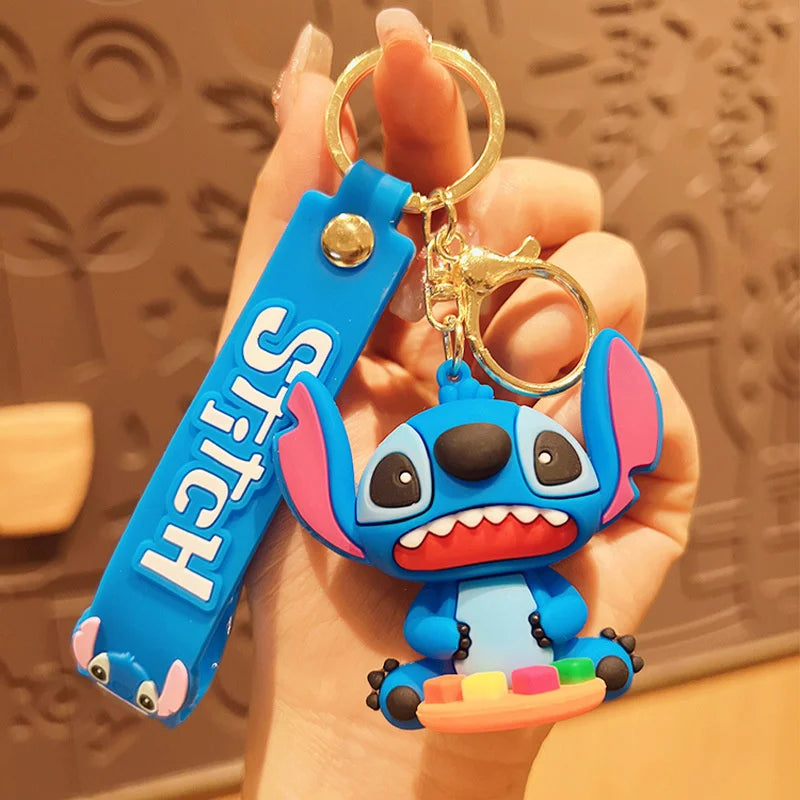 Wholesale Anime Disney Keychain New Mickey Mouse Minnie Lilo & Stitch Doll Keyring Ornament Key Chain Car Pendant Kid Toys Gifts