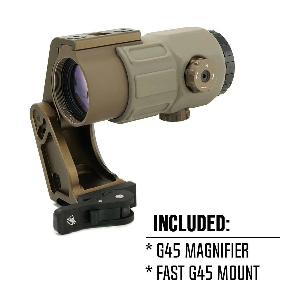Tactical G45 5X Magnifier Scope With FAST FTC Mount Combo For Airsoft with US Flag Original Markings Black And FDE Colors