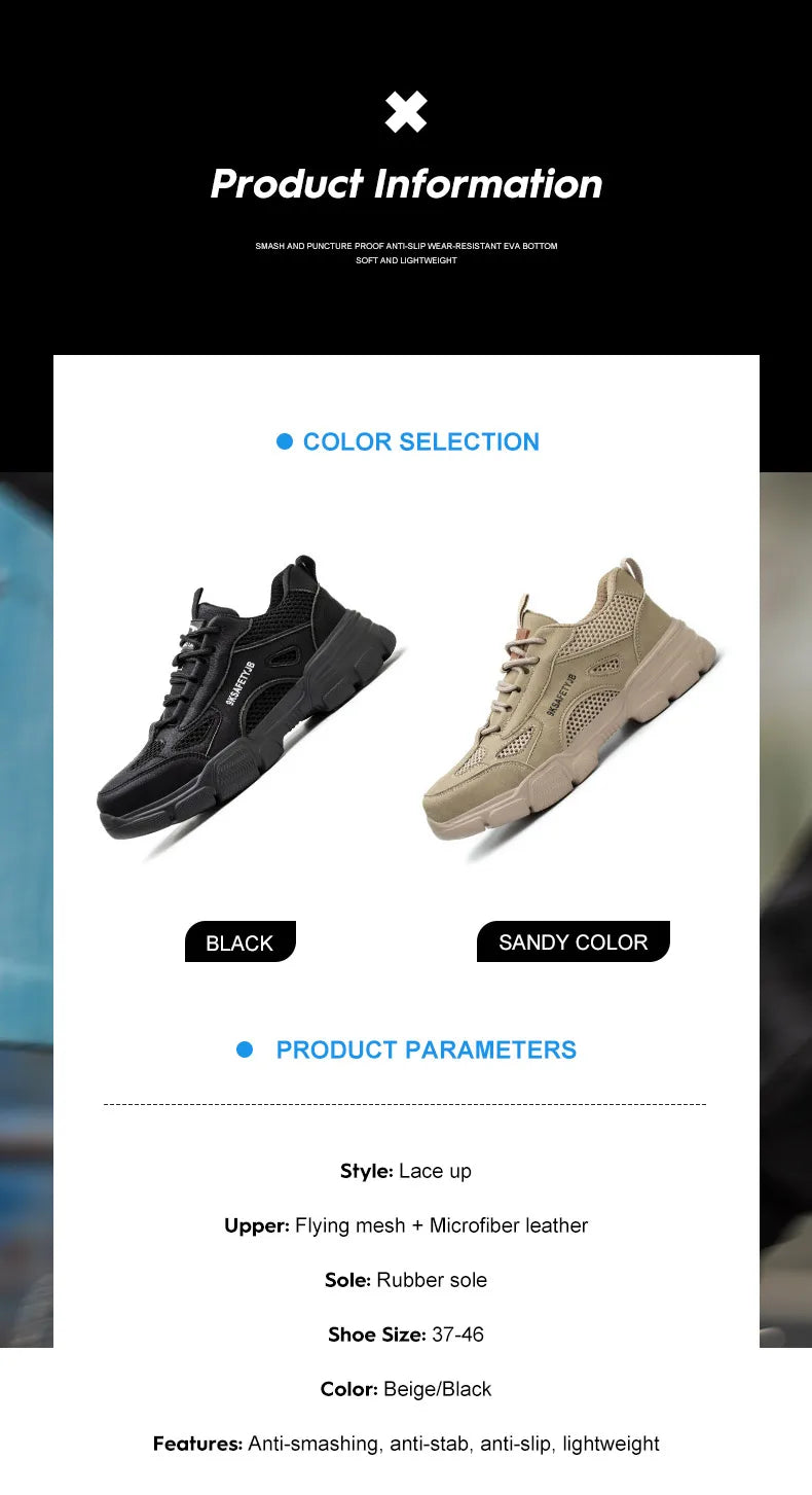 Safety Shoes Men for Work Sneaker Anti-smash Non Slip Work Shoes Steel Toe Protection Shoes Lightweight Breathable Work Boots