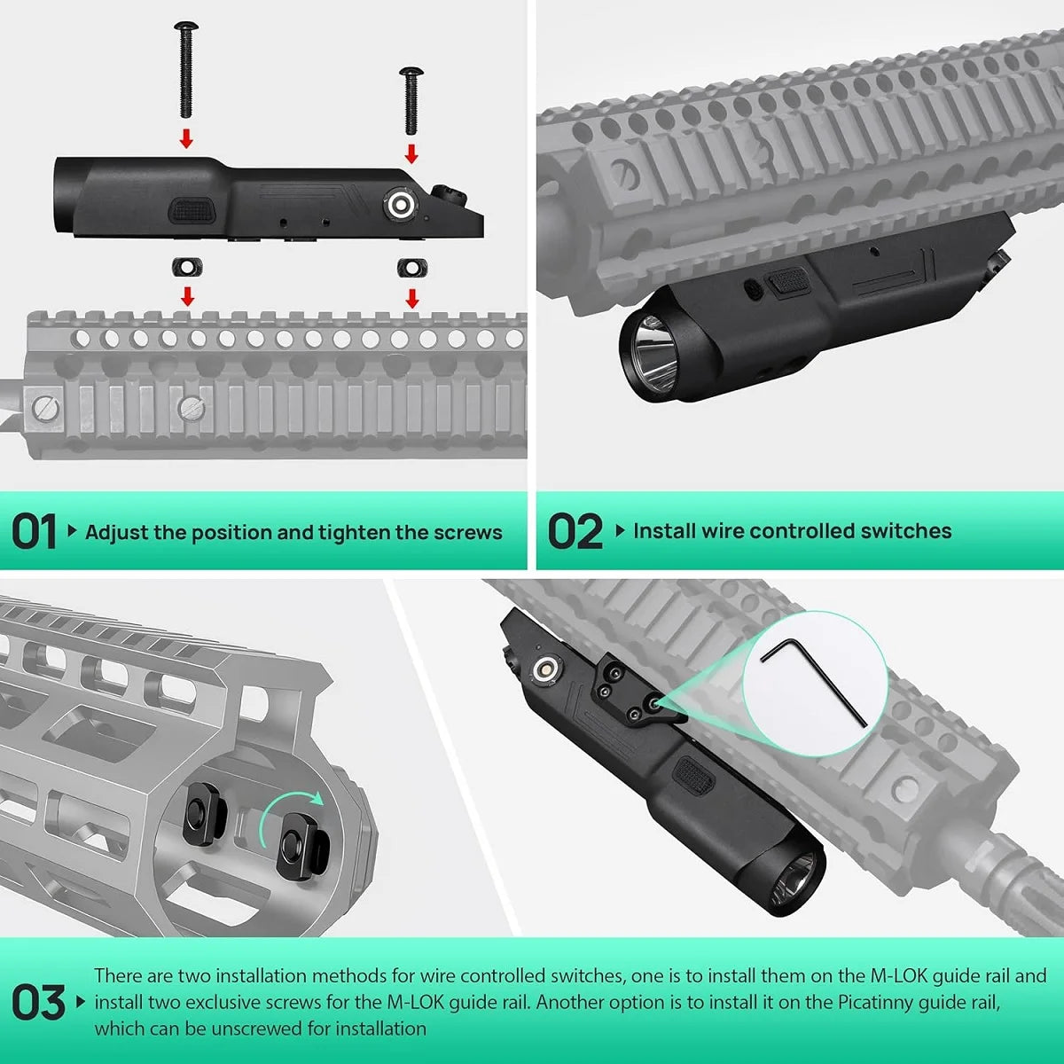 New Richfire 2 in 1 Combo Tactical Rechargeable Flashlight 2000 Lumen,Picatinny Rail MLOK Mounted Rifle AR15 Light for Hunting