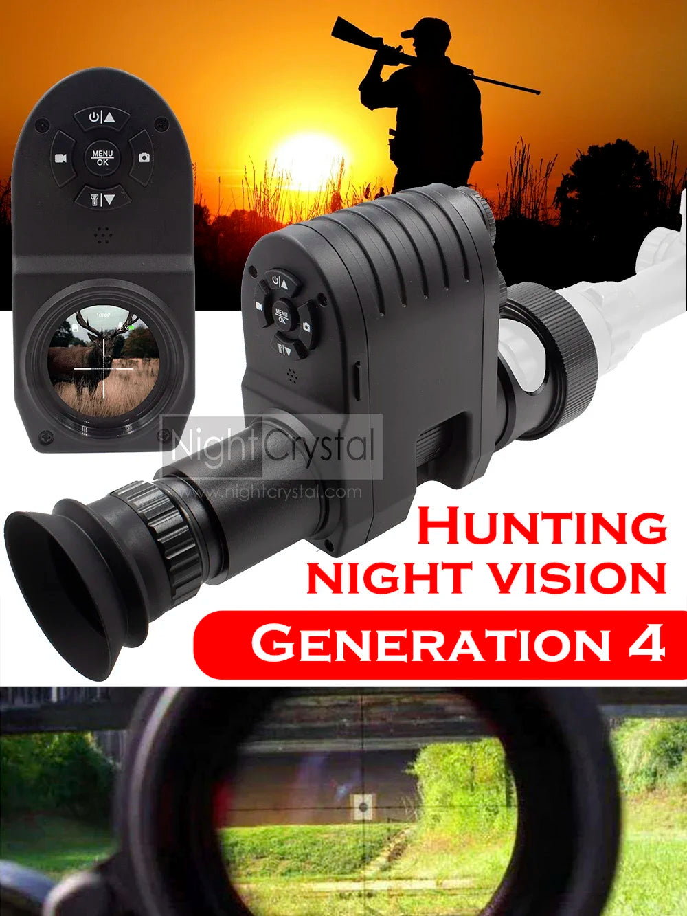 Hunting Night Vision Riflescope, Clip-on Attachment, Monocular, 1080p Video Camera, Thermal Goggle, Red Dot Sight, Laser IR, 850