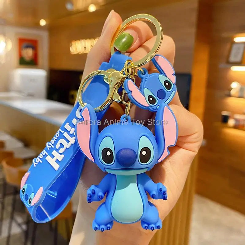 New Cartoon Anime Disney Keychain Mickey Mouse Minnie Lilo & Stitch Doll Keyring Ornament Key Chain Car Pendant Kids Toys Gift
